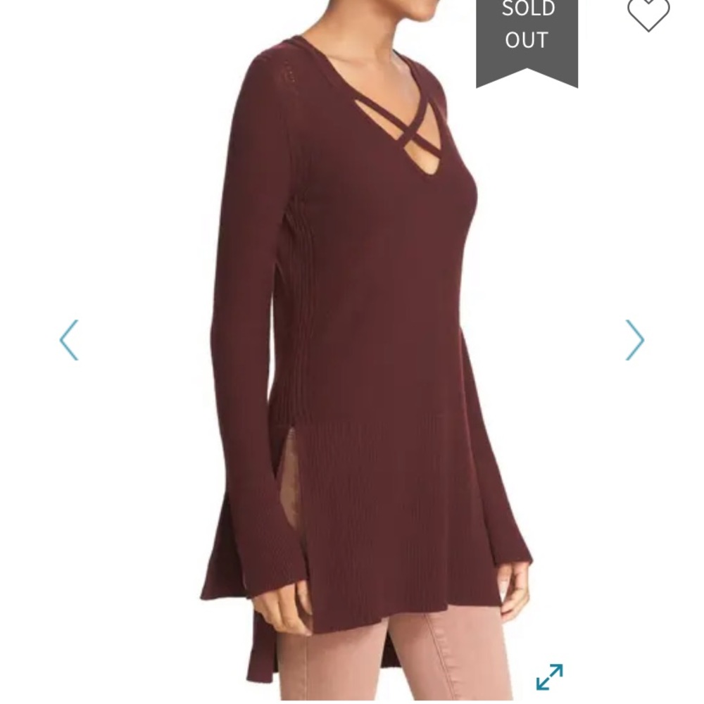 Free People Dark Plum Crisscross V-Neck Sweater